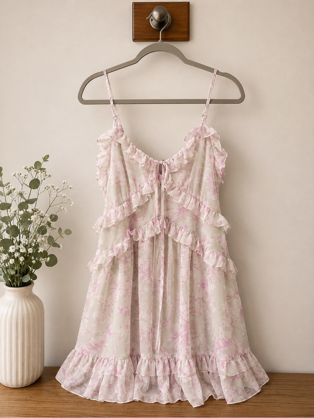 Forever 21 Pale Pink Floral Ruffle Mini Dress